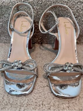 Lulu's Silver Crystal Bow Ankle-Strap Heels